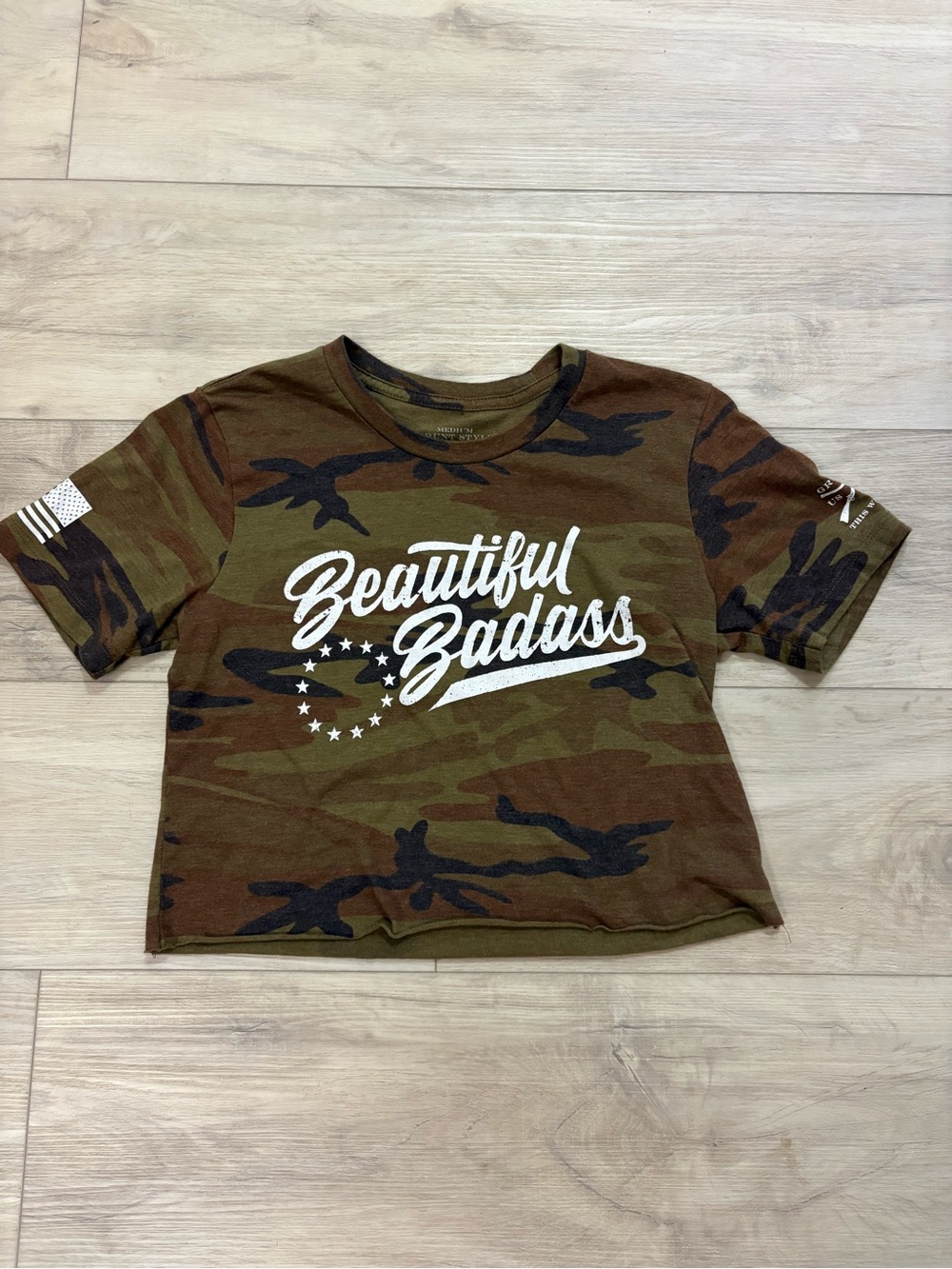 Grunt Style Camo Crop Top "Beautiful Badass" Graphic Tee